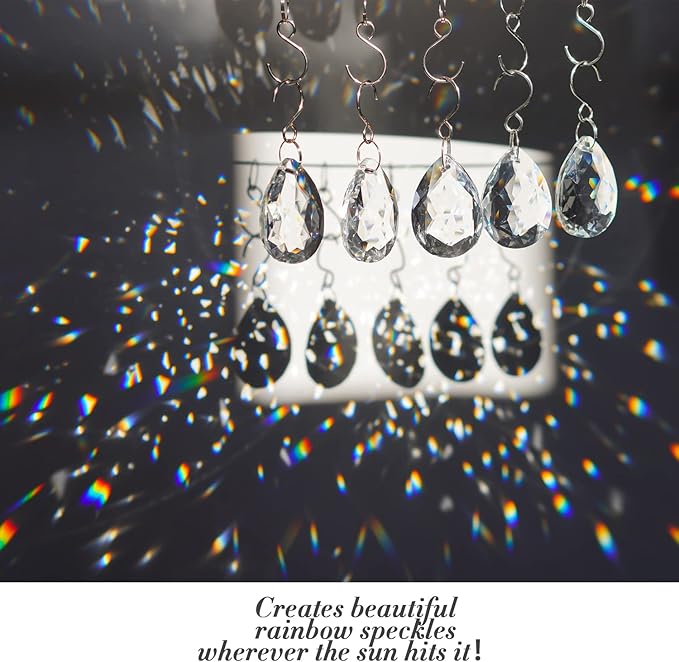 10pcs 38mm Clear Crystal Teardrops Chandelier Parts,Chandelier Crystal Prisms Pendants with Hook,Hanging Crystals for Lamp Window Christmas Tree Decoration Suncatcher-VerdiqueGarden