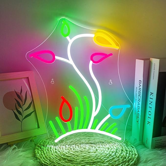 Flower Grasslands Neon Signs Tulips LED Neon Light for Wall Decor Flowers Shaped Light up Sign for Bedroom, Christmas Gift, Shop, Teen Room, lorists,Dormitory-VerdiqueGarden