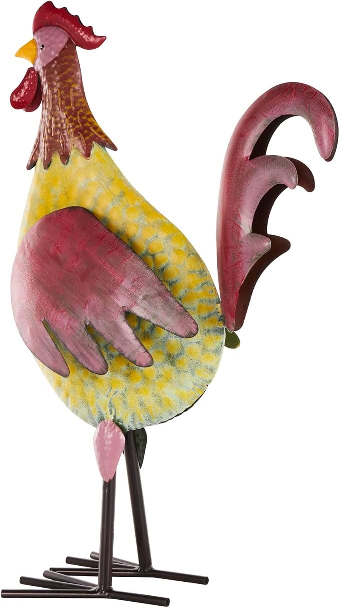 Deco 79 Metal Rooster Decorative Garden Sculpture Textured Garden Statue with Red Accents, Outdoor Sculpture 7" x 17" x 28", Black-VerdiqueGarden