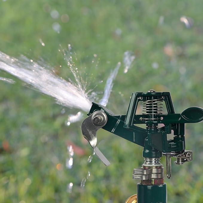 Hourleey 2 Pack Impact Sprinklers for Yard, Adjustable Pulsating Water Sprinkler Head on Step Spike, Zinc Alloy Lawn Sprinkler for 360 Degree Large Area Patio Garden Irrigation-VerdiqueGarden