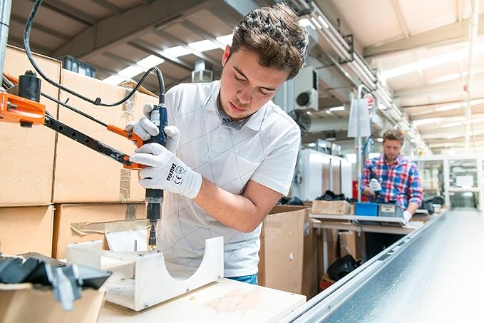 DULFINE Safety Work Gloves PU Coated-12 Pairs,White Seamless Knit Glove with Polyurethane Coated Smooth Grip on Palm & Fingers, for Men and Women, Ideal for General Duty Work (Medium)-VerdiqueGarden