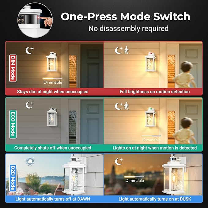 VIANIS Large Adjustable Sensitivity Motion Sensor Exterior Porch Lights, White Dusk to Dawn Outdoor Lighting, Anti-Rust Waterproof Front Porch Light for Garage, Front Door-VerdiqueGarden