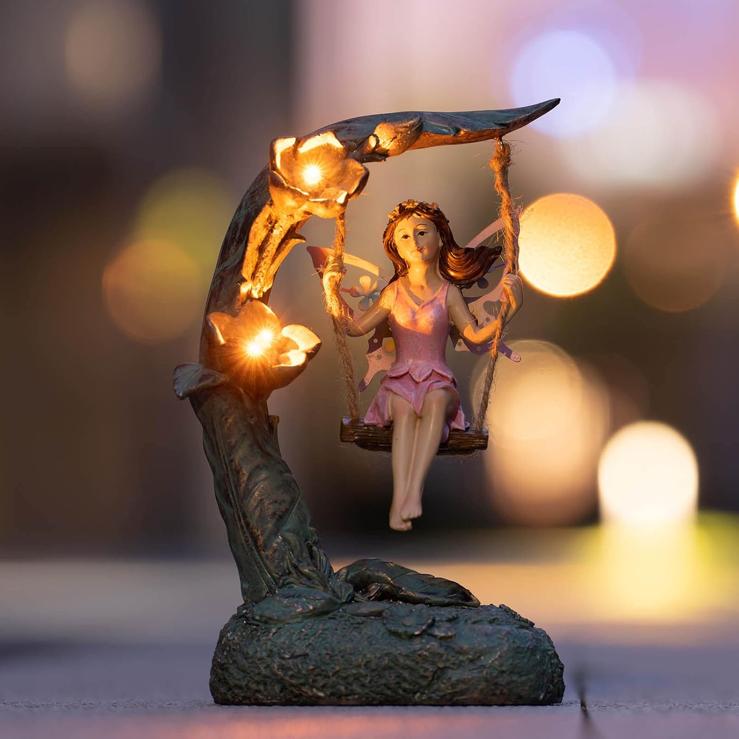 Garden Flower Fairy Outdoor Statue Decor Funny Swing Fairy Ornaments Figurines for Patio Lawn Yard Porch Outside Garden Gifts,9.05 Inches Tall ﻿ ﻿ ﻿-VerdiqueGarden