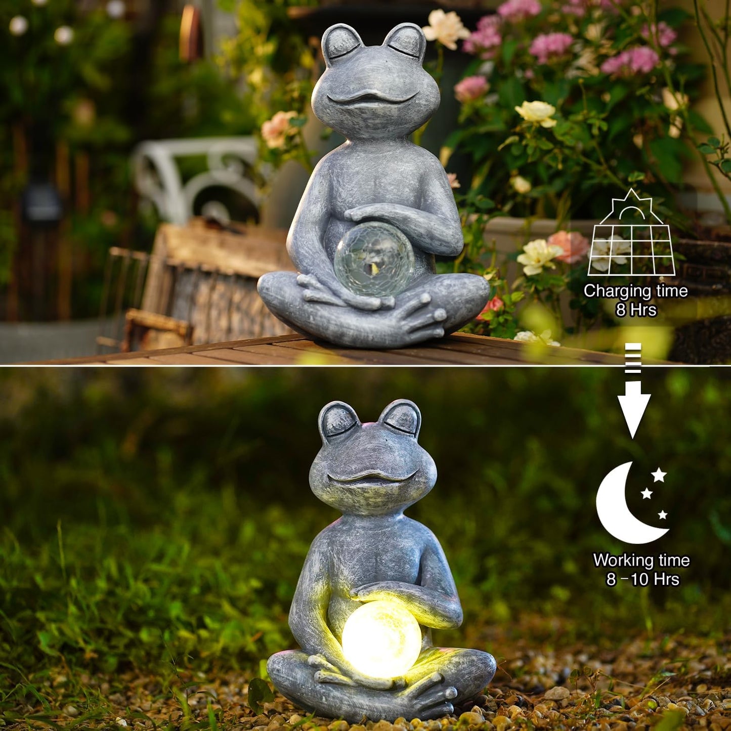 Goodeco Frog Statue with Solar Gazing Ball Lights - Zen Garden Statue for Outdoor Decor, Frog Gifts for Women & Moms, Housewarming Gifts-VerdiqueGarden
