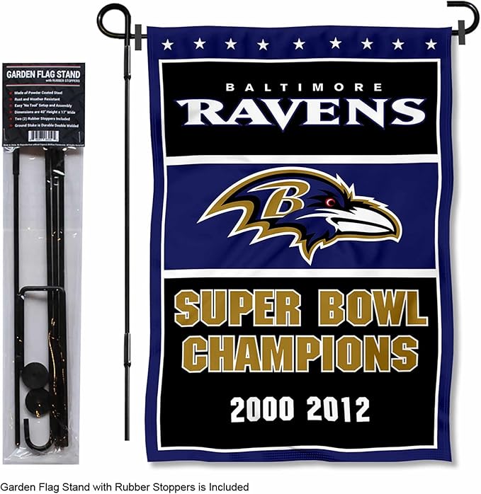 WinCraft Baltimore Ravens 3 Time Champions Garden Flag and Pole Stand Holder-VerdiqueGarden