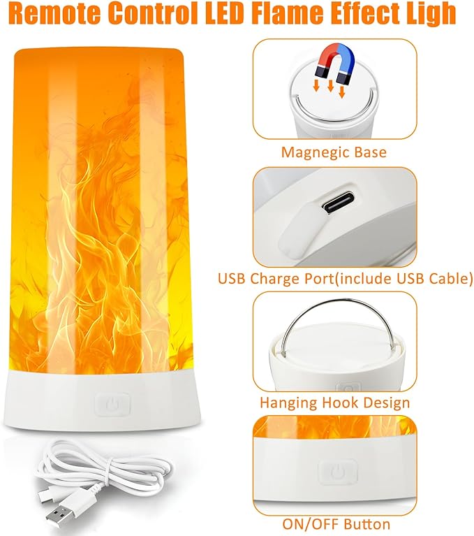 Bestview LED Flame Lights with Remote & Timer,4 Modes USB Rechargeable Battery Operated Fire Flickering Flameless Candles Campfire Table Lamp for Halloween,Christmas,Indoor&Outdoor Decoration (2 Pack)-VerdiqueGarden