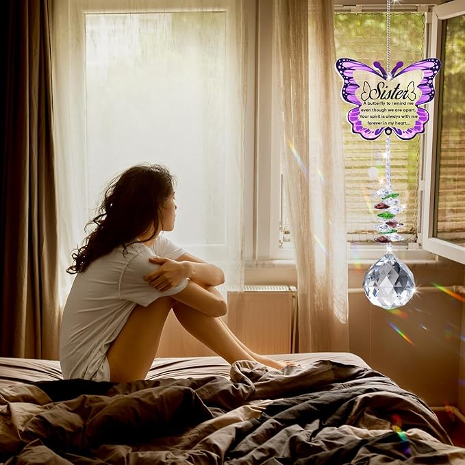 Sympathy Gifts for Loss of Sister, Sister Memorial Crystal Suncatcher Rainbow Maker,Memorial Gifts for Loss of Sister, in Memory of Sister, Bereavement Gifts for Loss of Sister-VerdiqueGarden
