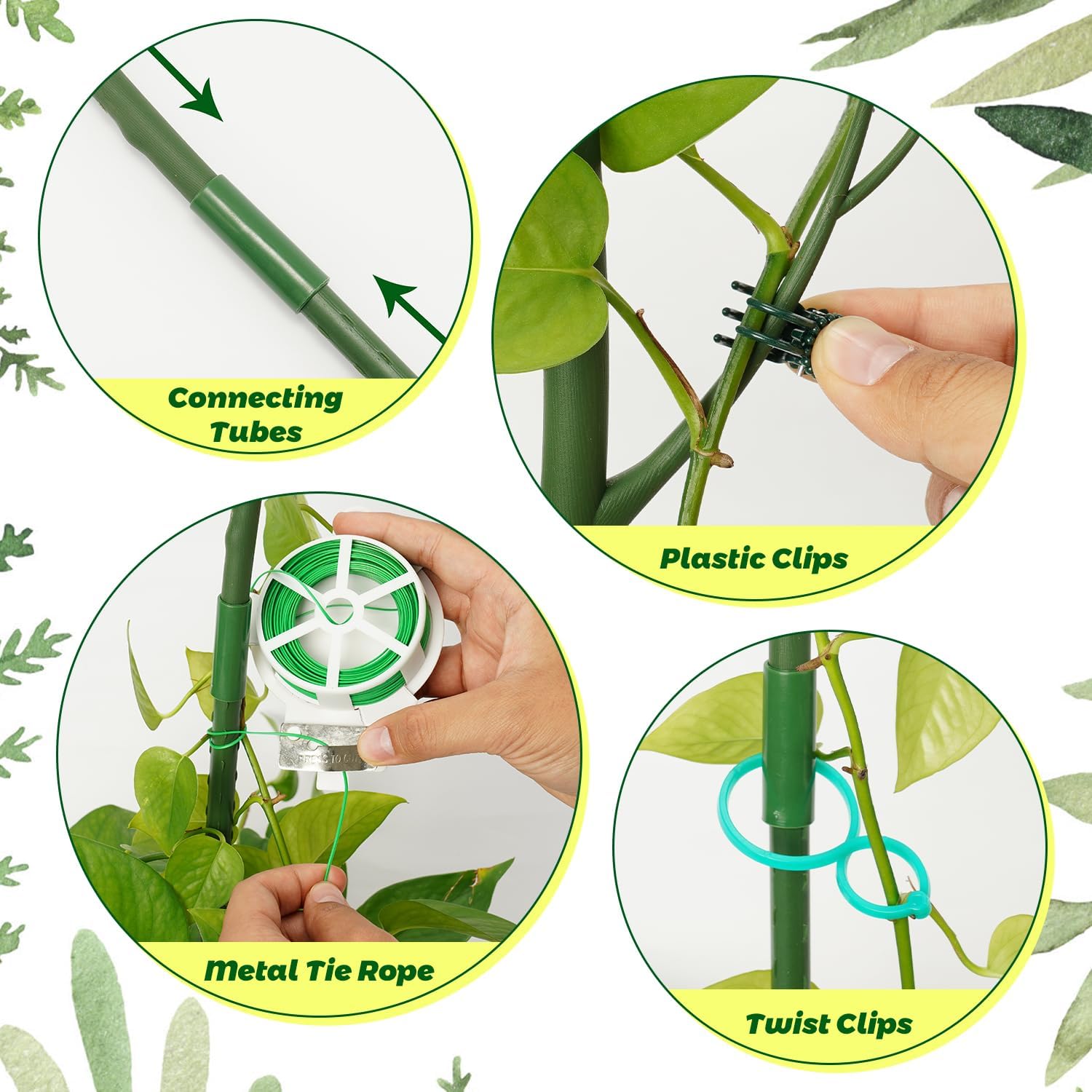 8 Pack Monstera Plant Support Stakes, 27.5inch Detachable Twig Plant Support Stakes with 12 Orchid Clips, 8 Twist Clips 65ft Twist Ties - Ideal Plant Stakes for Indoor Outdoor Plants-VerdiqueGarden
