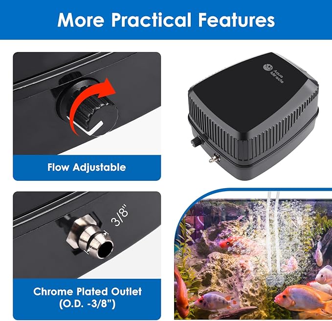 AquaMiracle Pond Aeration Kit Pond Air Pump Koi Pond Aerator for Pond up to 1500 Gallons Pond Deicer All-in-One Pond Aeration System with 2-Outlet Airline Tubing Air Stones Check Valves-VerdiqueGarden