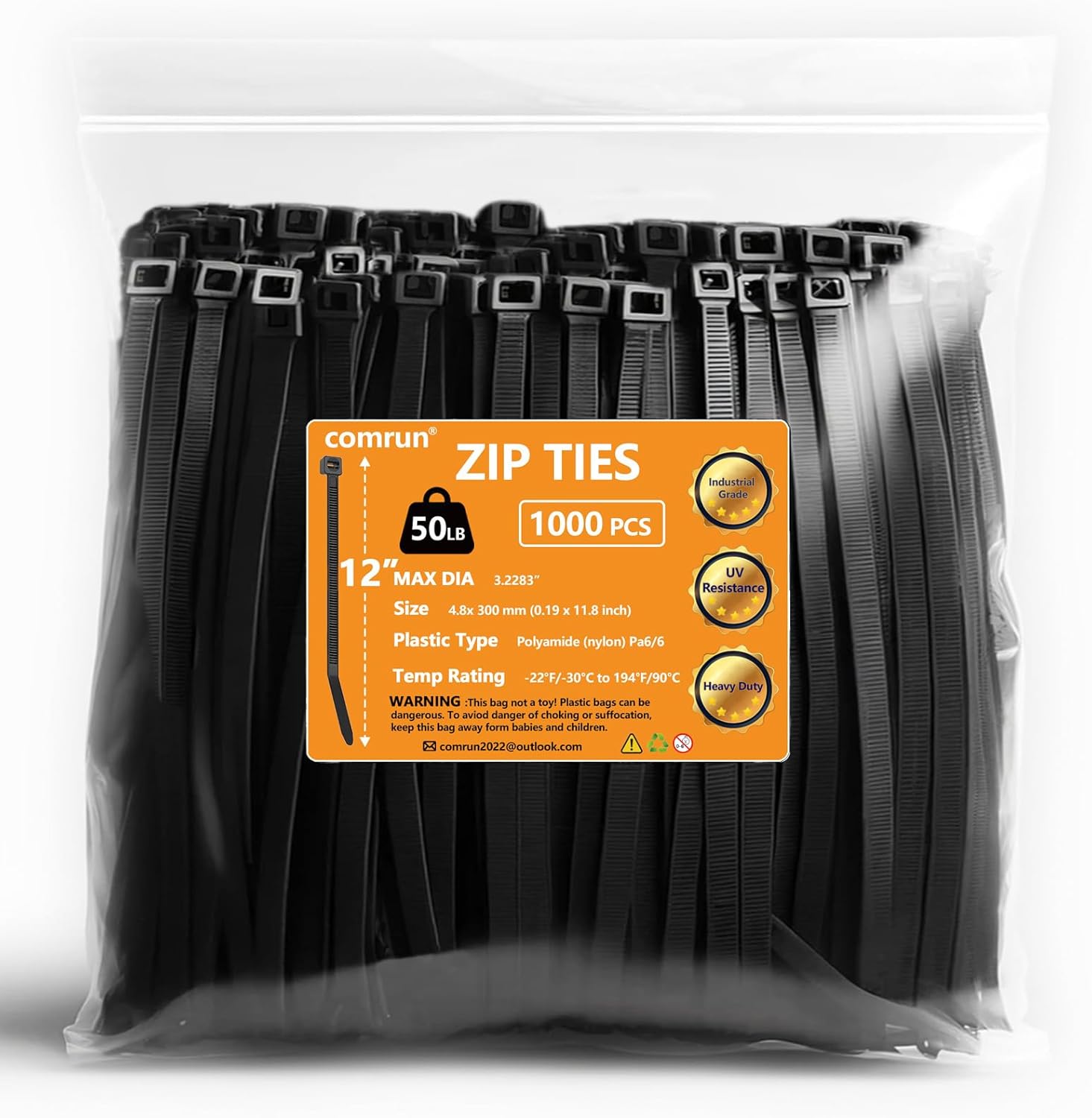 1000pcs 12Inch Nylon Zip Ties, 50 Pounds Tensile Strength, Black Cable Tie,Industrial Grade, UV Resistant,Heavy Duty,for Home,Garden Trellis,Office,Garage and Workshop-VerdiqueGarden