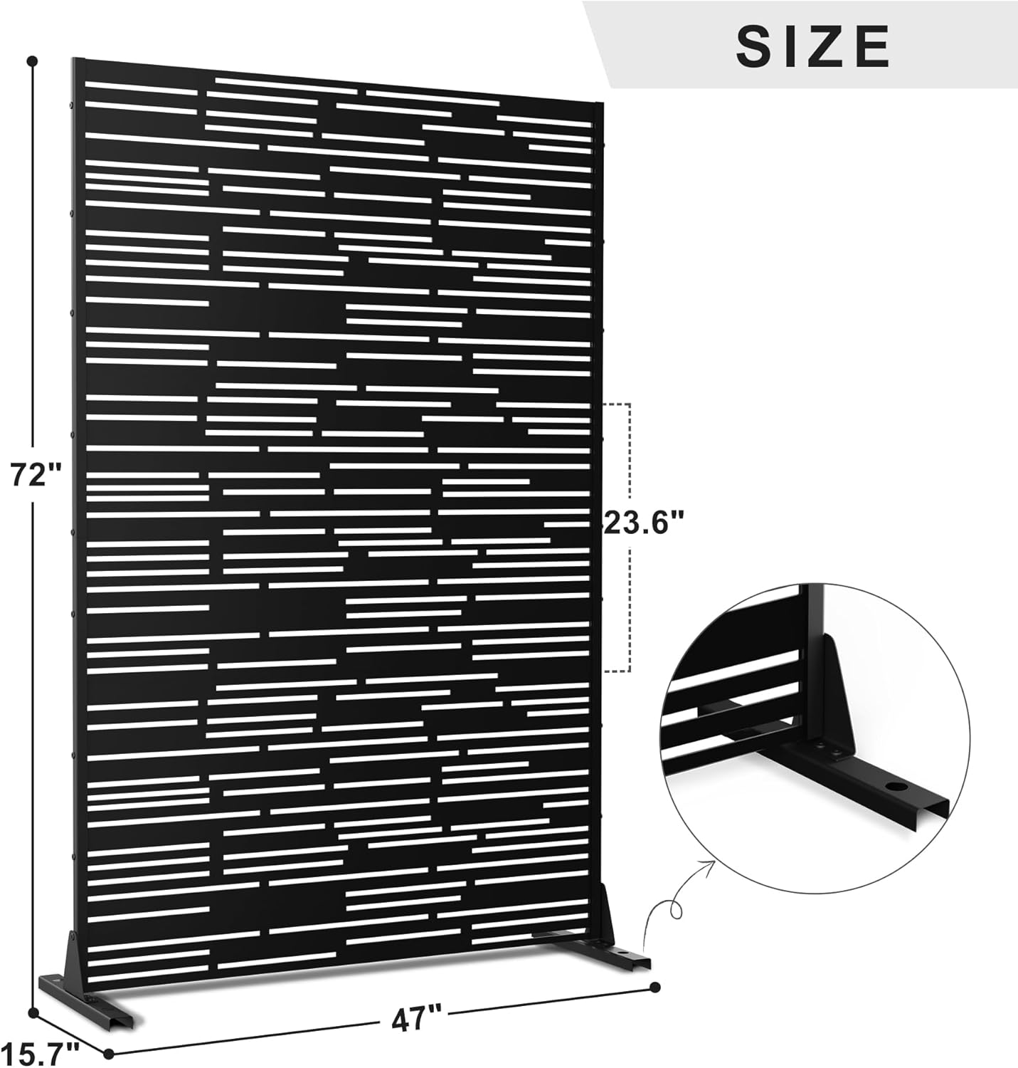 Metal Privacy Screen Outdoor 72" H×47" W,Freestanding Decorative Privacy Screen for Balcony Yard&Garden,Privacy Fence-Black&Shine-VerdiqueGarden