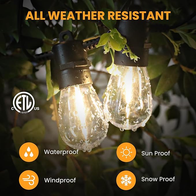 104FT(98+6) Solar String Lights Outdoor Waterproof, Solar Powered Patio Light with 30+2 Dimmable S14 Edison Bulbs Shatterproof & Remote Control, Solar String Lights for Outside Garden Backyard-VerdiqueGarden