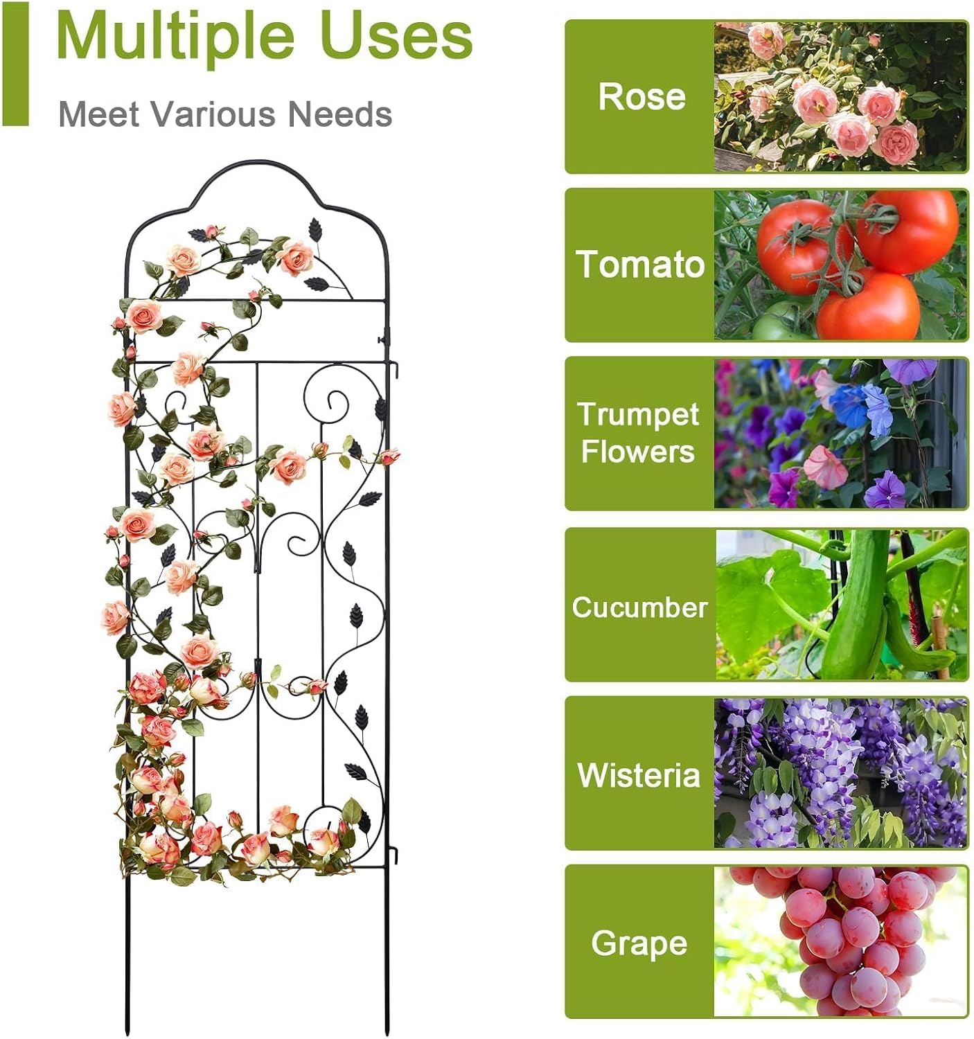 hogardeck 4 Packs 60 * 18 inch Metal Garden Trellis for Climbing Plants Outdoor,Heavy Duty,Black Coating Rustproof Trellis for Rose, Vegetable, Flowers, Expandable,Perfect for Training Climbing Plants-VerdiqueGarden