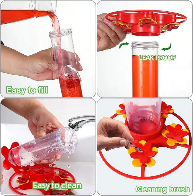 Hummingbird Feeders for Outdoors Hanging - 5 Feeding Ports 320 ml Plastic Hummingbird Feeder, Bee-Proof Leak-Proof No Drip, Easy to Clean with Cleaning Brush-VerdiqueGarden