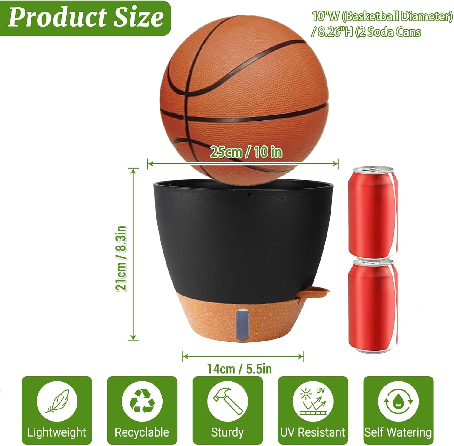 2 Pack 10 inch Plant Pots, Plastic Self Watering Planters with Drainage Holes, Deep Reservoir, Water Level Indicator, Modern Decorative Flower Pots for Indoor Outdoor Plants (Black, 10 inch)-VerdiqueGarden