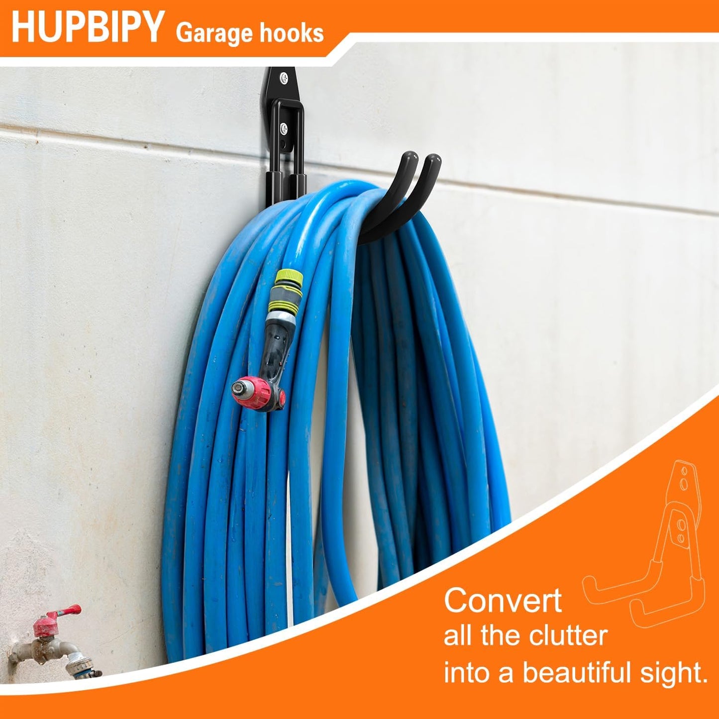 Heavy Duty Garage Hooks 4 Pack, J Shaped Hanger, Wall Mounted Storage System, Power and Garden Tool Organizer, for Hanging Ladders, Bikes Tires, Hose, Bulk Items-VerdiqueGarden