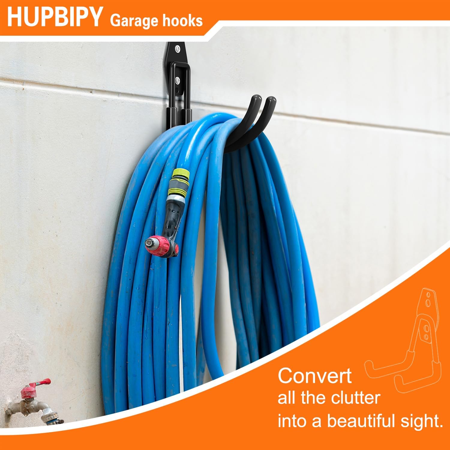 Heavy Duty Garage Hooks 4 Pack, J Shaped Hanger, Wall Mounted Storage System, Power and Garden Tool Organizer, for Hanging Ladders, Bikes Tires, Hose, Bulk Items-VerdiqueGarden