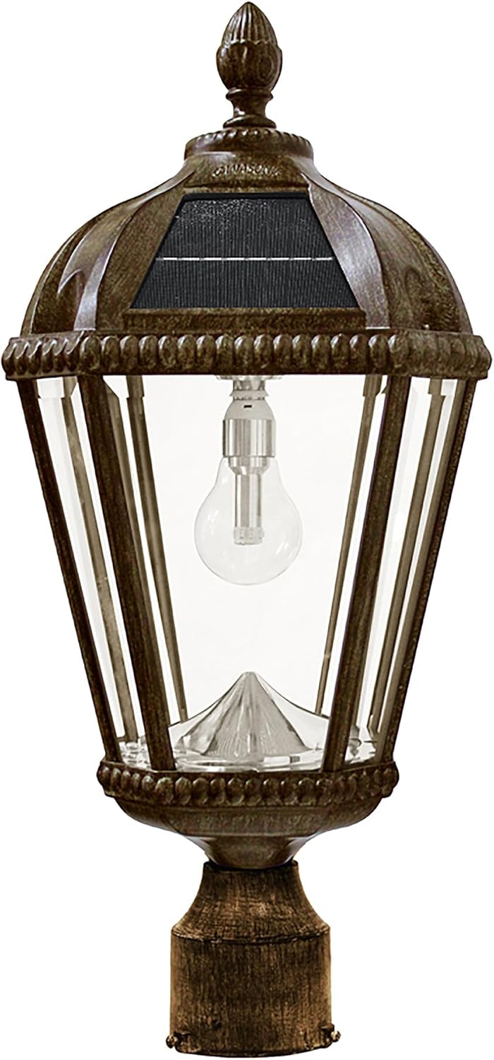 Gama Sonic Outdoor Solar Lamp Post Light, Weathered Bronze Finish Aluminum, Royal Bulb, Beveled Glass, 3-inch Fitter for Lamp Posts, 98B312, Upgraded-VerdiqueGarden