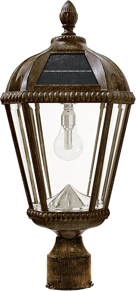Gama Sonic Outdoor Solar Lamp Post Light, Weathered Bronze Finish Aluminum, Royal Bulb, Beveled Glass, 3-inch Fitter for Lamp Posts, 98B312, Upgraded-VerdiqueGarden