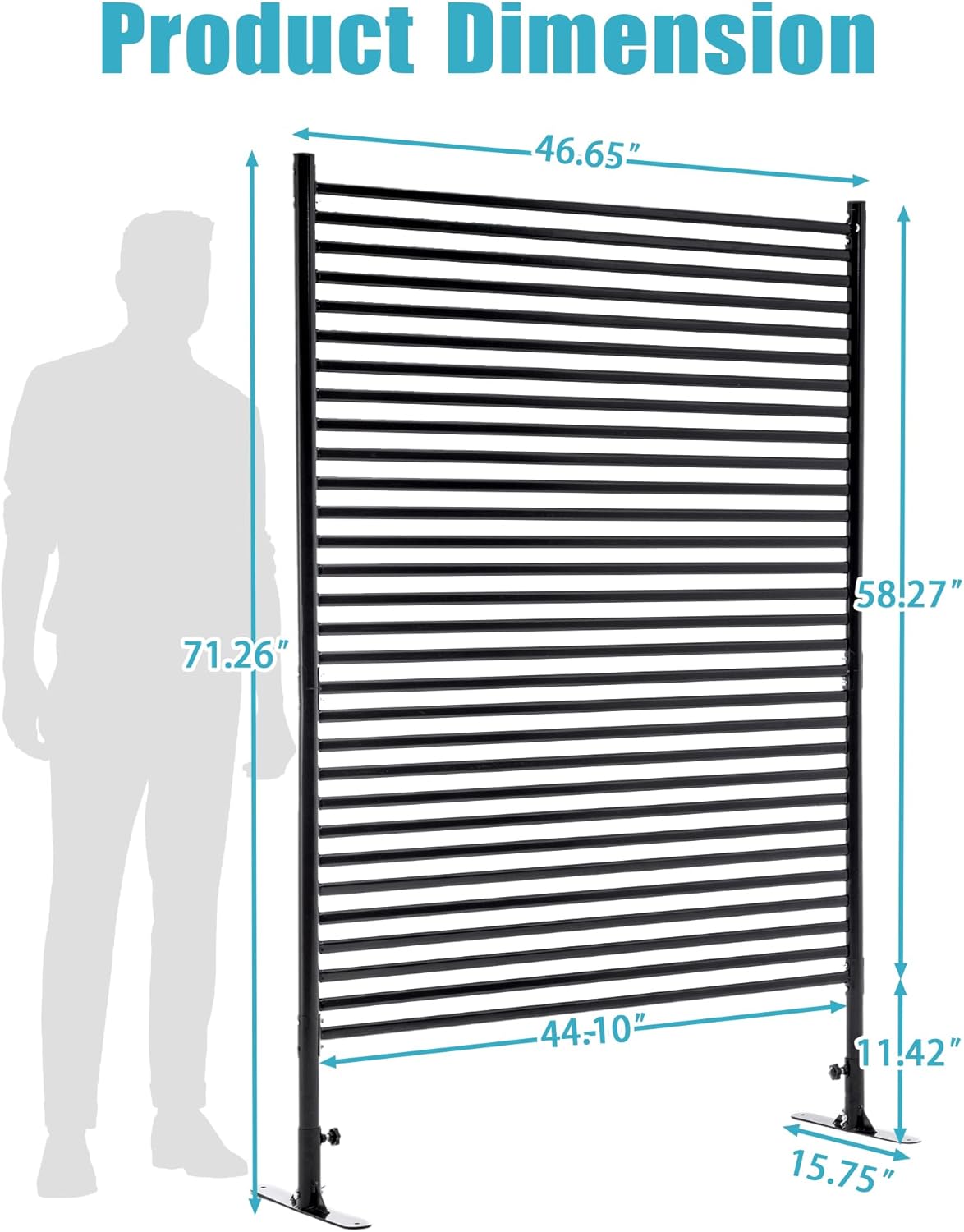 Metal Outdoor Privacy Screen with Stand, 3.9 ft W x 6 ft H Slatted Privacy Screens and Panels, Decorative Privacy Screen Fence Panels Freestanding for Outside Patio Garden Backyard, Black, 1 PC-VerdiqueGarden