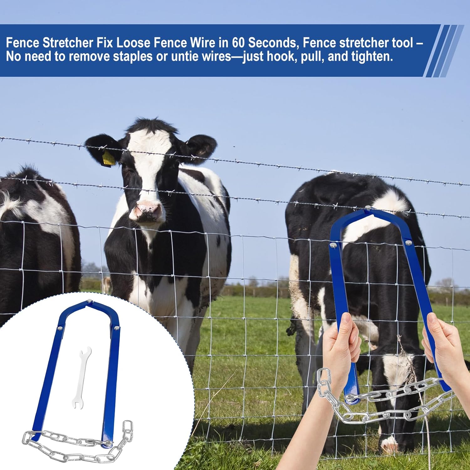 Updated Heavy Duty Fence Repair Tool, Fence Stretcher Tool for Tightening and Restoring Barbed Wire, Electric Fence, Horse Fence, Mesh Fencing, Fence Stretcher-Fence Repair for Ranch,Farm, Garden Use.-VerdiqueGarden