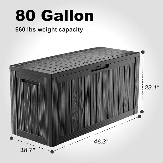 80 Gallon Outdoor Storage Box – Waterproof Deck Box for Garden & Patio,Black-VerdiqueGarden