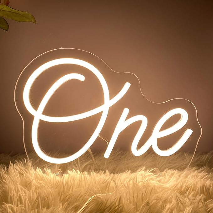 One Neon Sign for First Birthday, LED Neon Lights One Table Number Neon Light Lamp for Home Birthday Party Decor Photo Prop Christmas Gift-VerdiqueGarden