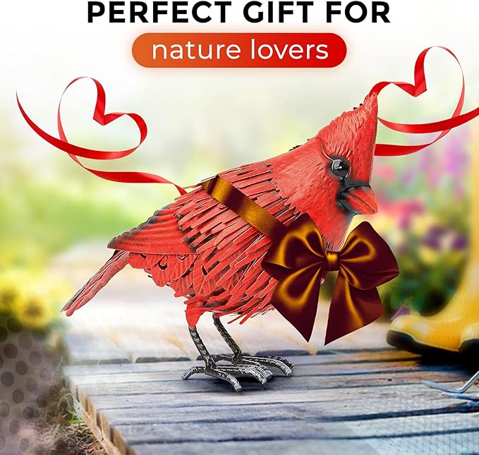 Shefio Cardinal Garden Decor - Metal Cardinal Yard Decor - Large Red Bird, Unique Yard Art - Outdoor Statues - Garden Sculptures & Statues-VerdiqueGarden