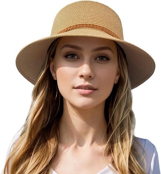 Beach Sun Straw Hats for Women, Summer Sun Protection Foldable Packable Wide Brim Hat-VerdiqueGarden