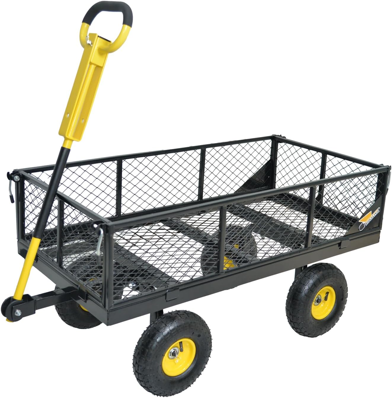 950 lbs Steel Garden Cart, Heavy Duty Yard Utility Wagon with 10" Pneumatic Tires, Removable Mesh Sides and 180° Rotating Anti-Slip 2-in-1 Convertible Handle-VerdiqueGarden