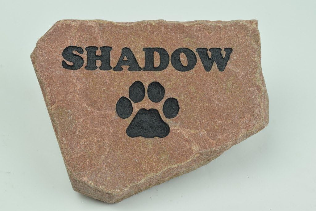 Personalized Red Pet Memorial Stone Headstone Grave Marker Dog or Cat with Paw Print and Engraved with Name of Your Pet-VerdiqueGarden