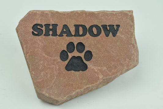 Personalized Red Pet Memorial Stone Headstone Grave Marker Dog or Cat with Paw Print and Engraved with Name of Your Pet-VerdiqueGarden