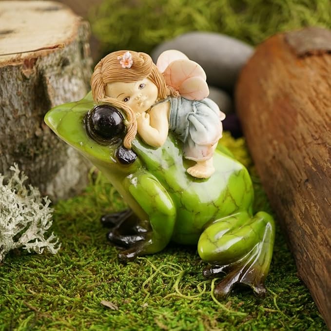Top Collection Miniature Fairy Garden and Terrarium Statue, Little Fairy Riding Frog-VerdiqueGarden