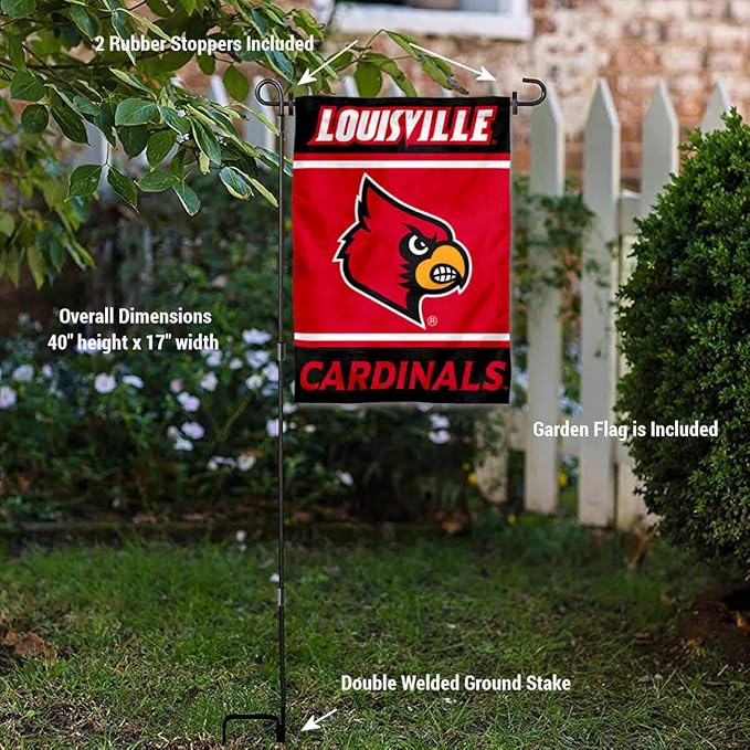 College Flags & Banners Co. Louisville Cardinals Garden Flag with Stand Holder-VerdiqueGarden