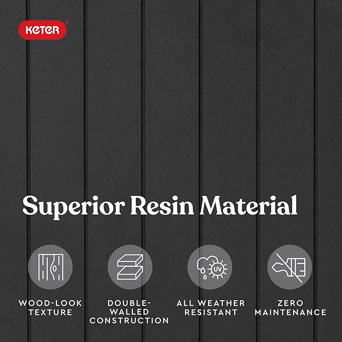 Keter City 30 Gallon Resin Outdoor Storage Box and Patio Storage Box Side Table for Pool and Garden Accessories, Dark Grey-VerdiqueGarden