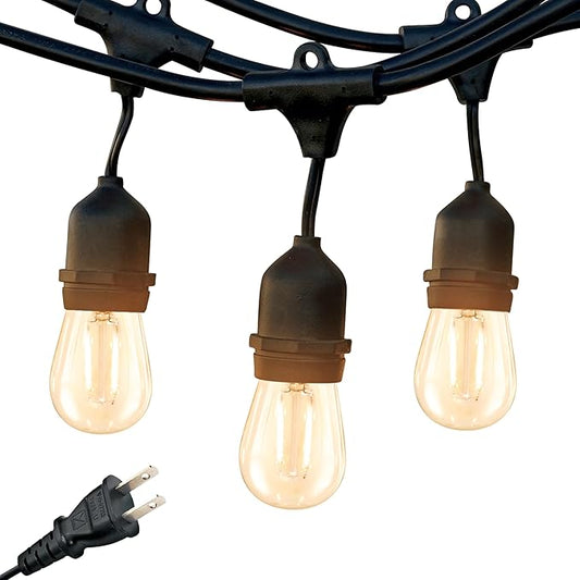 Brightech Ambience Pro - Waterproof LED Outdoor String Lights - 15 Hanging, Dimmable 2W Vintage Edison Bulbs - 48 Ft Commercial Grade Patio Lights Create Cafe Ambience in Your Backyard-VerdiqueGarden