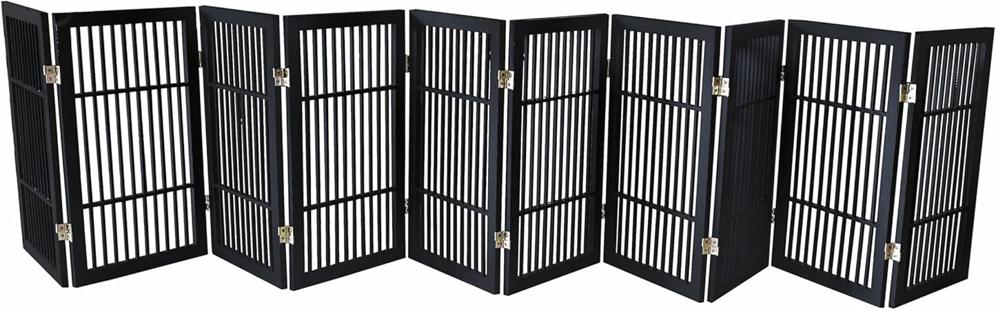 Pet Dog Gate Strong and Durable Freestanding Folding Acacia Hardwood Portable Wooden Fence Indoors or Outdoors by Urnporium (Black Pet Gate, 10 Panel 30" Tall)-VerdiqueGarden