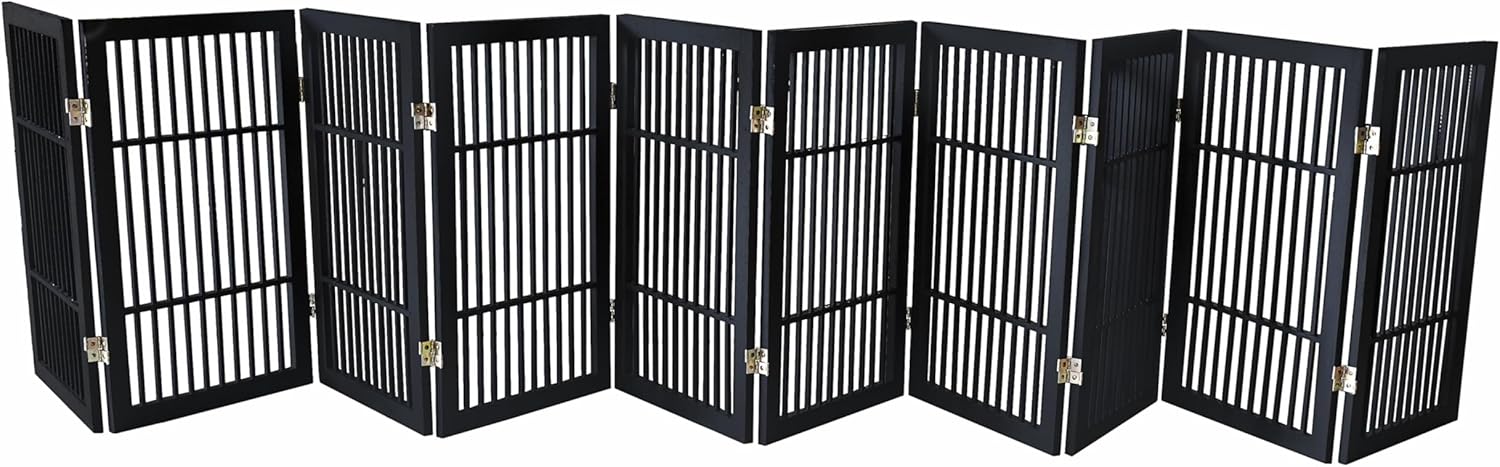 Pet Dog Gate Strong and Durable Freestanding Folding Acacia Hardwood Portable Wooden Fence Indoors or Outdoors by Urnporium (Black Pet Gate, 10 Panel 30" Tall)-VerdiqueGarden