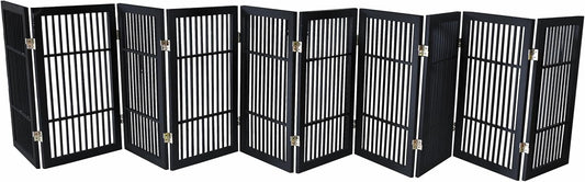 Pet Dog Gate Strong and Durable Freestanding Folding Acacia Hardwood Portable Wooden Fence Indoors or Outdoors by Urnporium (Black Pet Gate, 10 Panel 30" Tall)-VerdiqueGarden