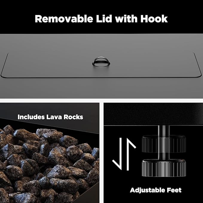 Ciays 43-Inch Rectangular Propane Fire Pit with 60,000 BTU Output, Gas Fire Pit with Cover and Rocks, Fire Pit Table CSA-Certified 2 in 1 Table Gatherings Parties with 304 Stainless Steel H-Burner-VerdiqueGarden