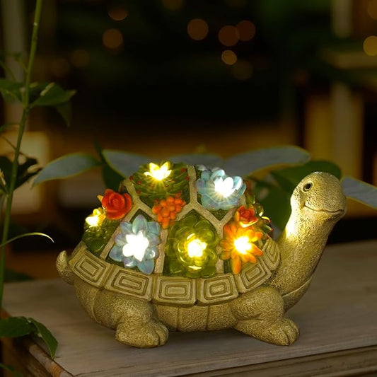 Solar Garden Turtle Statue - Turtle Decor with 7 Warming Solar LED Lights, Outdoor Decorations for Yard Patio Lawn & More, for Women, Moms, Birthdays or Turtle Lovers-VerdiqueGarden
