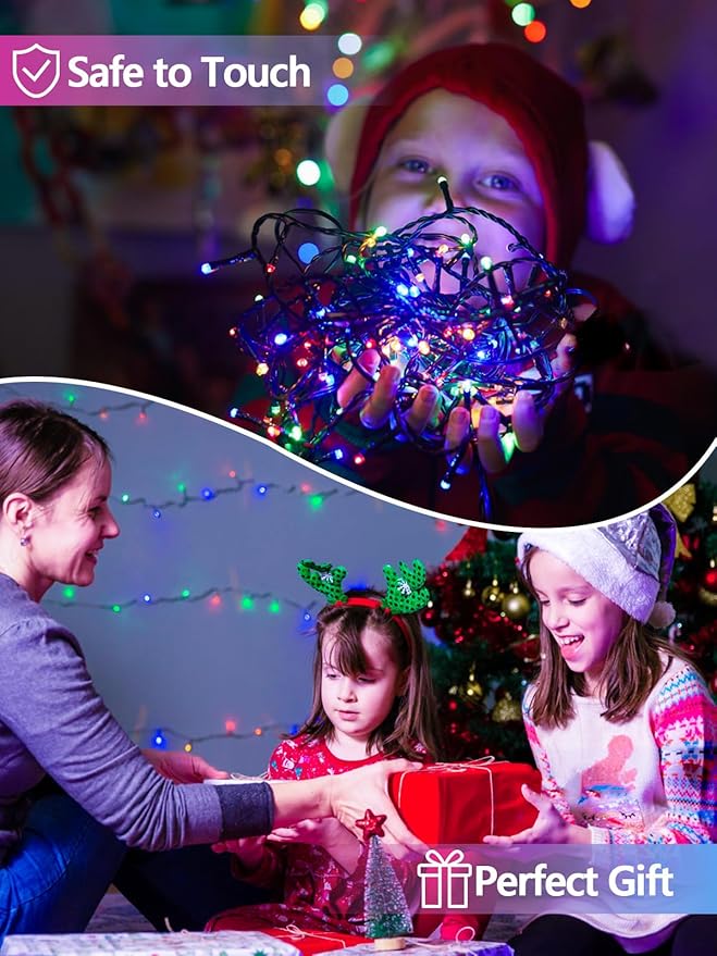 4 Pack 400 LED Solar Christmas Lights Outdoor, Solar String Lights for Outside with 8 Lighting Modes, Waterproof Green Wire Solar Powered Tree Light for Xmas Party Yard Garden Decorations (Multicolor)-VerdiqueGarden