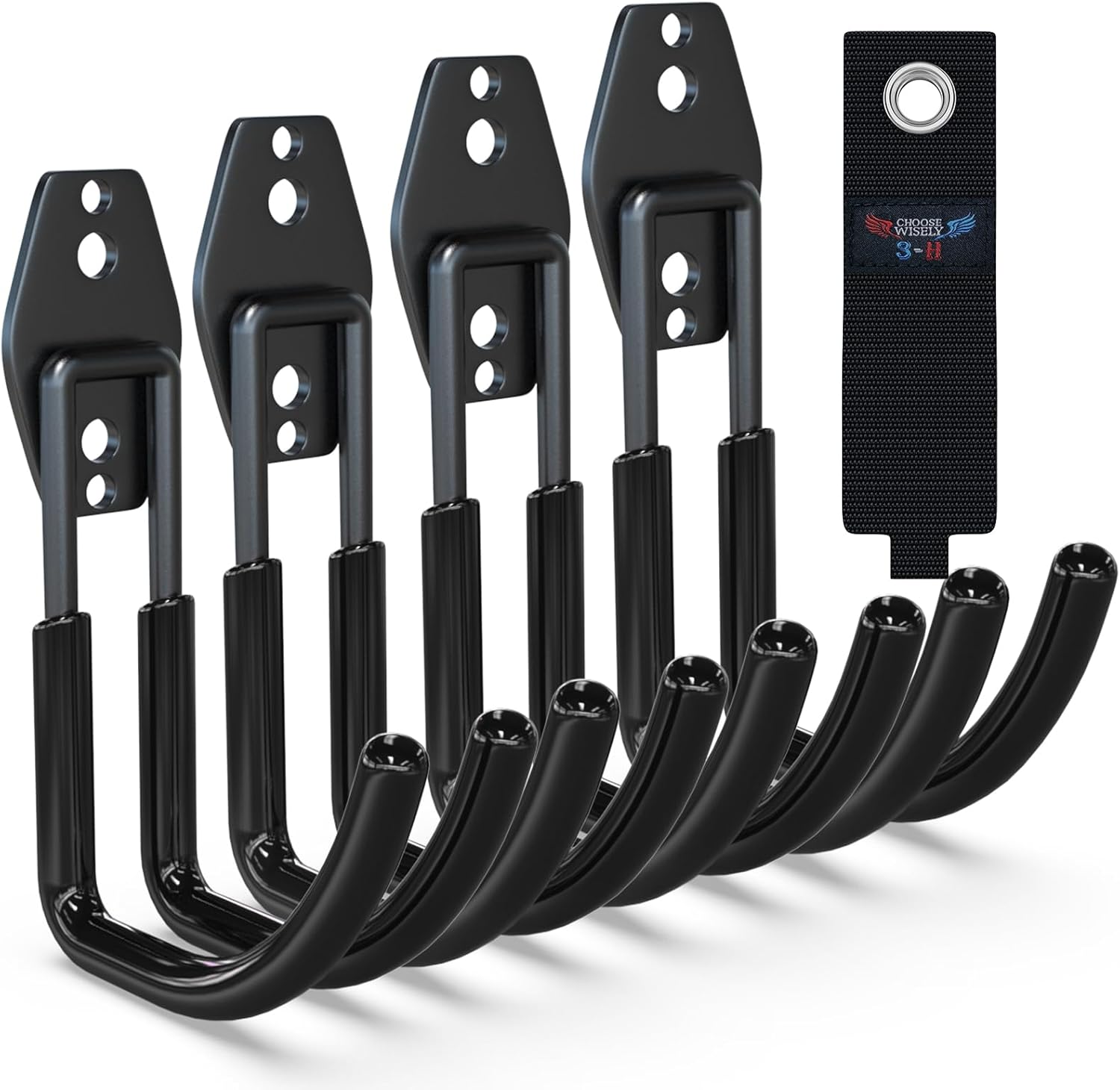 3-H Garden Hose Holder Wall Mount 4 Pack,Solid Steel Hose Hanger,Water Hose Holders for Outside,Perfect for Hanging Outdoor Air Hose,Ropes,Pipes,Garden Tools,Ladders,Bikes,Bulk Items(Black)-VerdiqueGarden