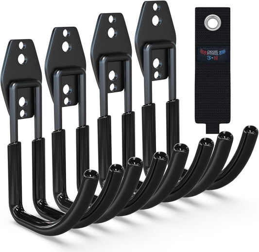 3-H Garden Hose Holder Wall Mount 4 Pack,Solid Steel Hose Hanger,Water Hose Holders for Outside,Perfect for Hanging Outdoor Air Hose,Ropes,Pipes,Garden Tools,Ladders,Bikes,Bulk Items(Black)-VerdiqueGarden