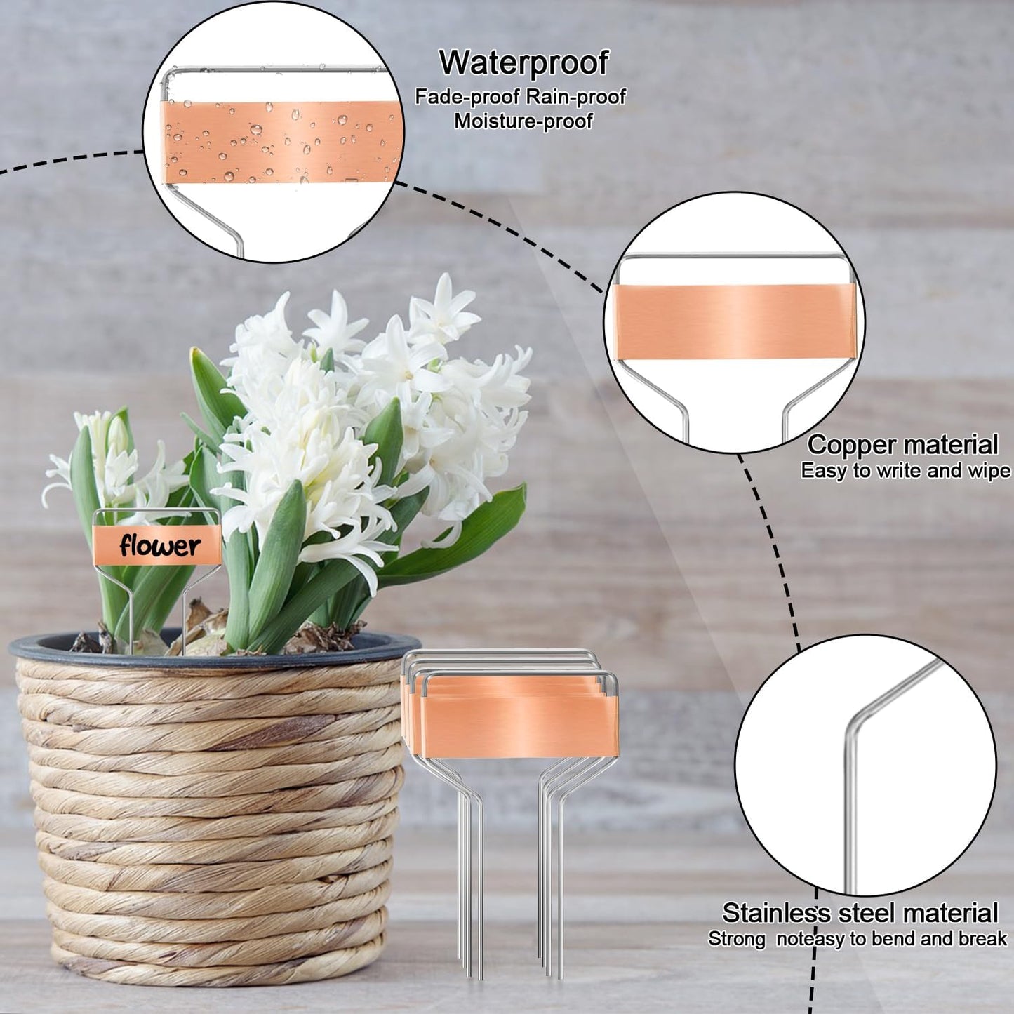 50 PCS Metal Plant Label Stakes Copper Metal Plant Tags 4 Inch Metal Garden Markers Waterproof Copper Plant Metal Labels with 2 Maker Pen for Flowers Garden Plant Vegetables Seedlings, Gold-VerdiqueGarden