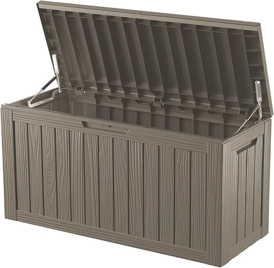 80 Gallon Outdoor Storage Box Waterproof Lockable Resin Deck Box Large, Patio Storage Bin for Pool Accessories Cushion Furniture, Garden Tools, UV-Resistant Outside Delivery Grey-VerdiqueGarden