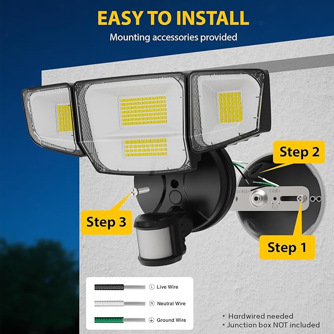 90W 10000LM LED Security Lights Motion Sensor Outdoor Lights, 4 Head Dusk to Dawn, 6500K Daylight Flood Lights Outdoor Motion Sensor, IP65 Waterproof, Motion Light for Outside, Garage, Yard, Porch-VerdiqueGarden