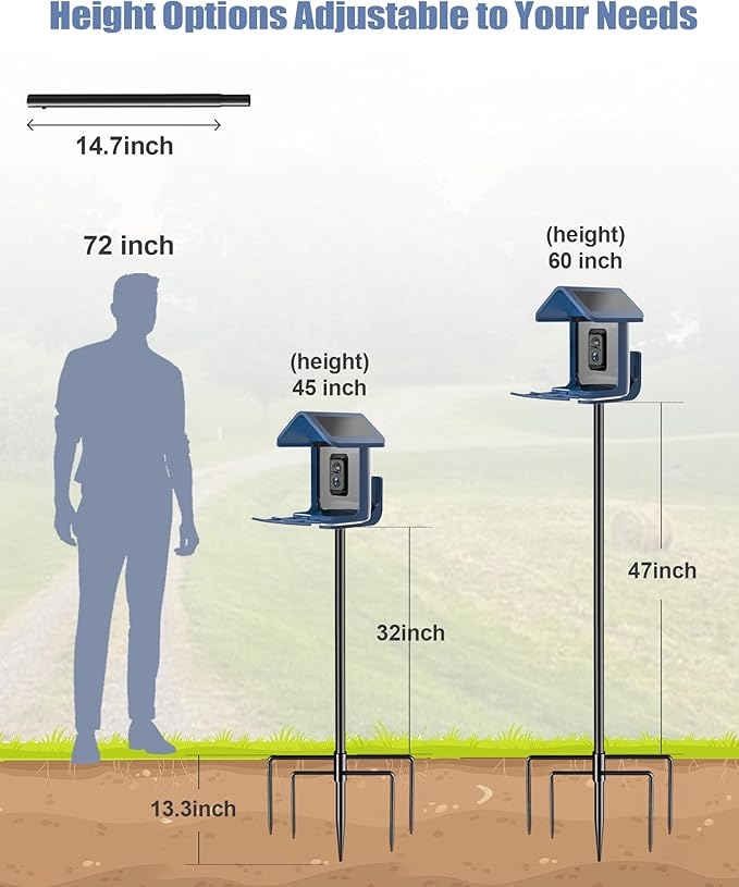 Bird Feeder Pole Stand – 60 Inch Height Feeding Station with 1-Inch Dia Heavy Duty for Hanging Feeders, Bird House Pole Mount Kit for Outdoor, Slip-Fit Connection-VerdiqueGarden