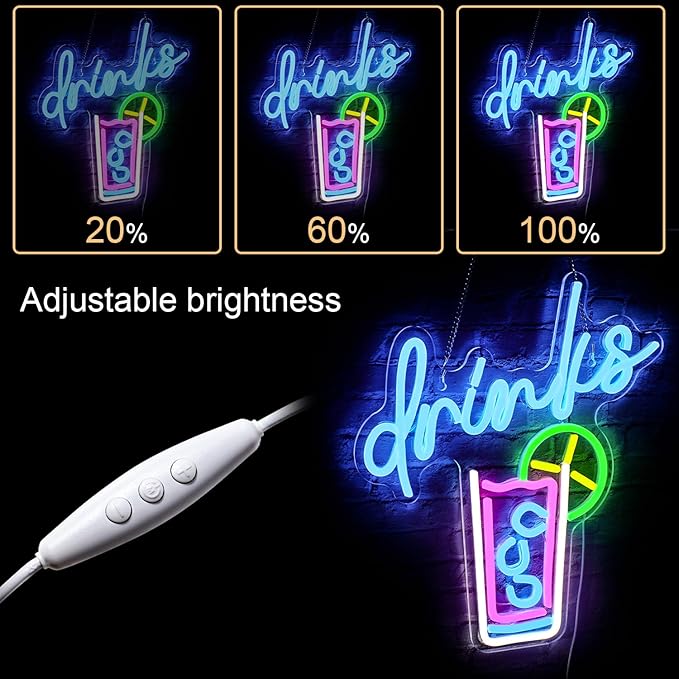 WLHOPE Drinks Neon Signs Cool Drink Cup LED Neon Lights for Wall Decor, USB Cocktail Art Wall Lights for Home Bar Club Hotel Restaurant Cafes Shops Wedding Birthday Party-VerdiqueGarden