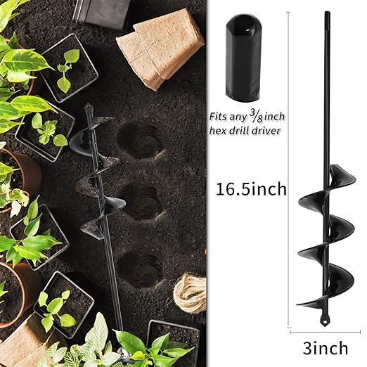TCBWFY 4 Pack Garden Auger Spiral Drill Bits - 1.6"x9", 1.6"x16.5", 3"x16.5", 3"x12" - Heavy Duty Steel - Corrosion Resistant - Perfect for Post Holes, Earth & Lawn Augering,Planting Bulbs&Trees-VerdiqueGarden